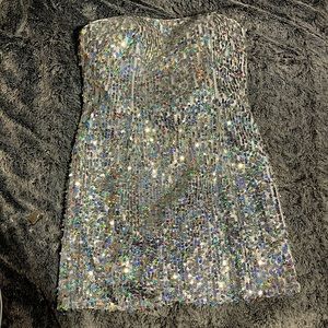 Hannah S Silver Strapless Sequin Dress